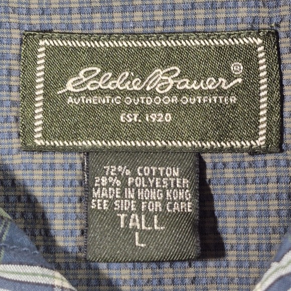 Eddie Bauer Blue & Green Plaid Short Sleeve Button Up Shirt Men's Large Tall - Picture 5 of 11